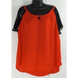 Torrid Red Blouse Black Short Embroidered Sleeve 1